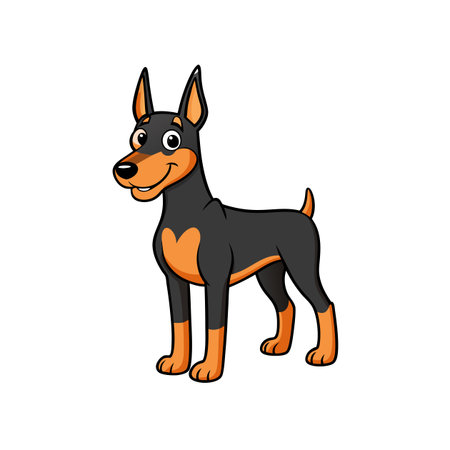 Cartoon Doberman dog standing tall with cheerful expressionのイラスト素材