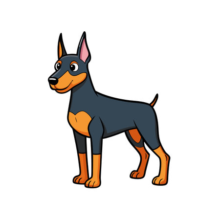 Cartoon doberman pinscher with black and brown fur standingのイラスト素材
