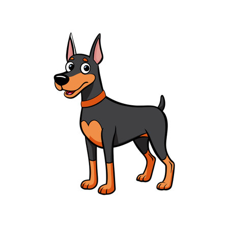 Cartoon doberman illustration standing, friendly expression, isolated on whiteのイラスト素材