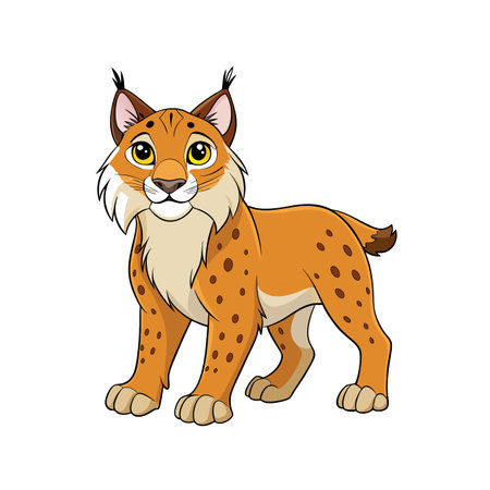 Cartoon lynx with spots standing on a white backgroundのイラスト素材