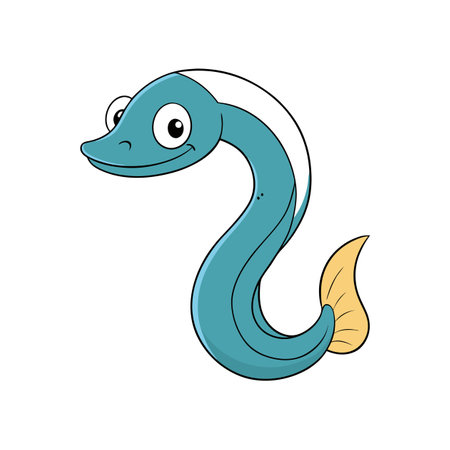 Cartoon eel illustration with playful expression on white backgroundのイラスト素材