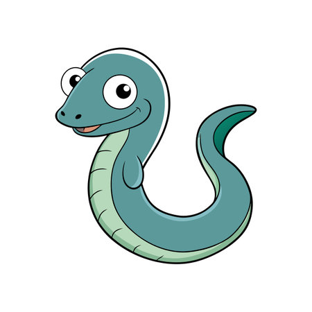 Cartoon eel illustration in teal isolated on white backgroundのイラスト素材
