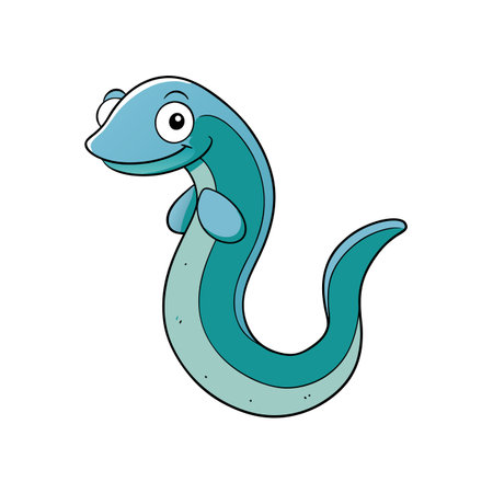 Cartoon blue eel with big eyes and happy smileのイラスト素材