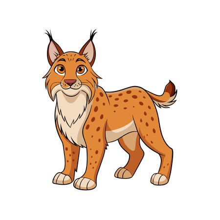 Cartoon bobcat illustration with defined lines and playful expressionのイラスト素材
