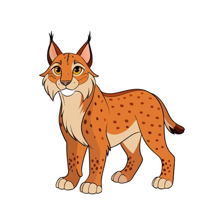 Cute cartoon lynx illustration standing on a white backgroundのイラスト素材