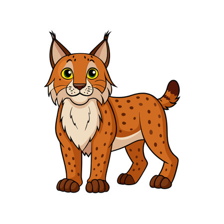 Cartoon Lynx Standing Illustration in Isolated White Backgroundのイラスト素材