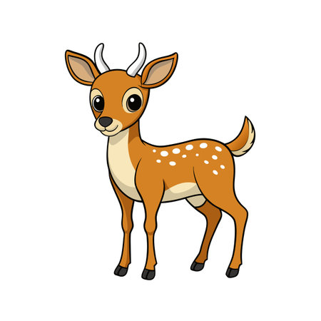 Cartoon fawn illustration with white spots and black outlinesのイラスト素材