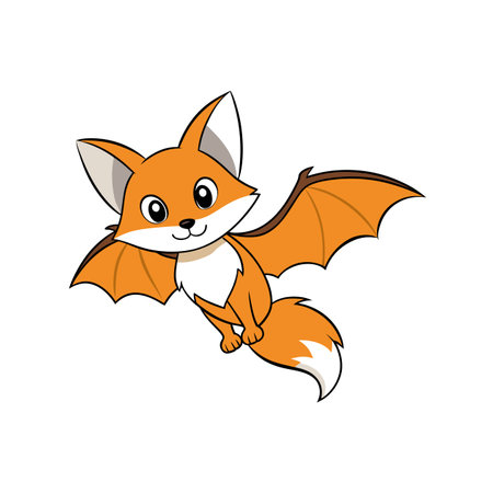 Cartoon fox with bat wings flying on white backgroundのイラスト素材