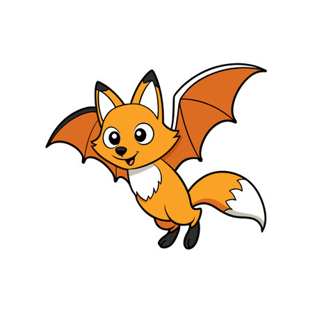 Cartoon fox with bat wings happily flying illustrationのイラスト素材