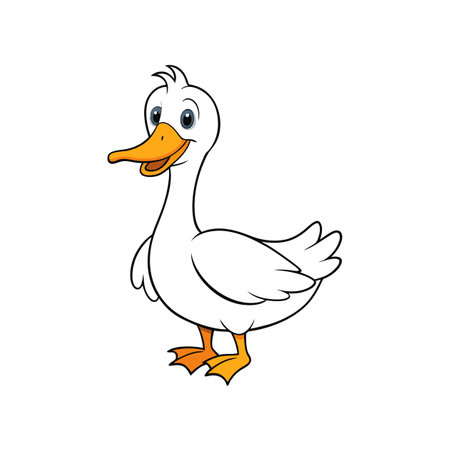 Cartoon White Duck Illustration with Smiling Face Standing Isolatedのイラスト素材