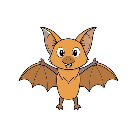 Cute cartoon bat character with open wings illustrationのイラスト素材