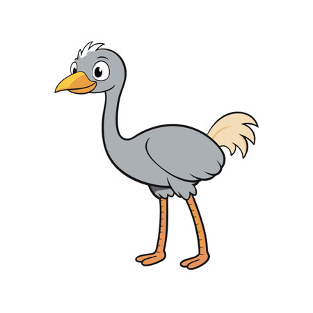 Cartoon Ostrich Illustration with Grey Body and Orange Legsのイラスト素材