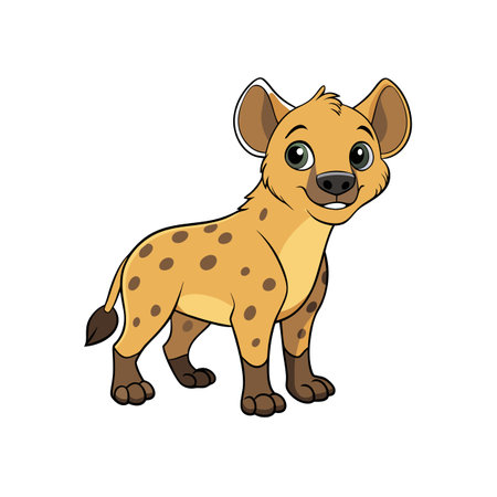 Cute cartoon hyena character standing on white backgroundのイラスト素材