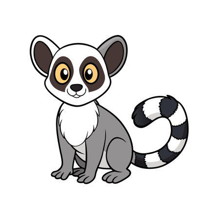 Cute cartoon lemur sitting with striped tail curledのイラスト素材