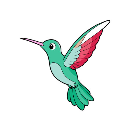 Cartoon hummingbird flying with colorful wings on white backgroundのイラスト素材