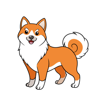 Cartoon Shiba Inu dog cheerfully standing in a charming illustrationのイラスト素材