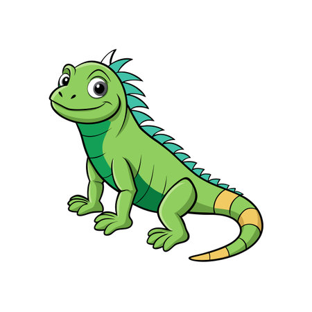 Cartoon Green Iguana Character on White Background Vector Illustrationのイラスト素材