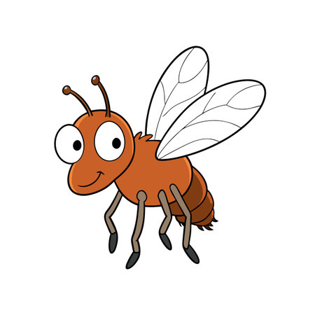 Cartoon flying ant with big eyes against white backdropのイラスト素材