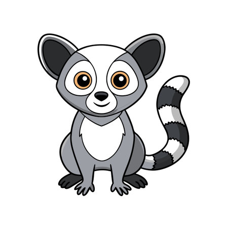 Cartoon Ring-tailed Lemur Sitting, Isolated on White Background