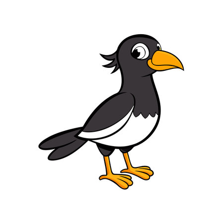 Cartoon Oriental Magpie-Robin bird posing cheerfully on white backdropのイラスト素材