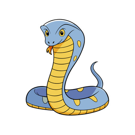 Cartoon cobra with blue scales and yellow underbellyのイラスト素材