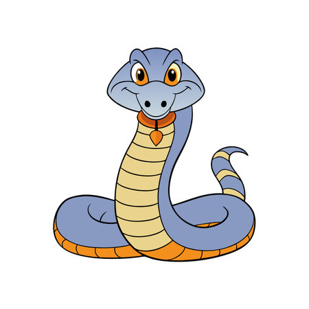 Friendly cartoon snake with collar and pendant illustrationのイラスト素材
