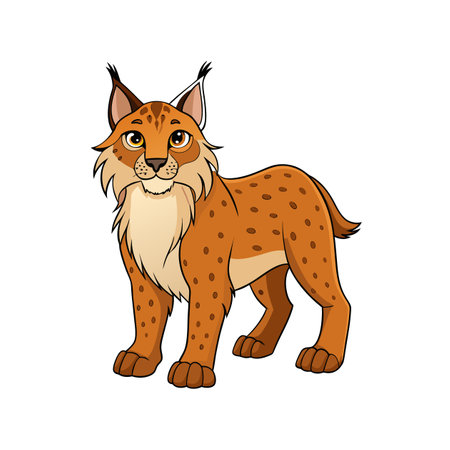 Cartoon Lynx Illustration Featuring Bold Outlines and Warm Colorsのイラスト素材