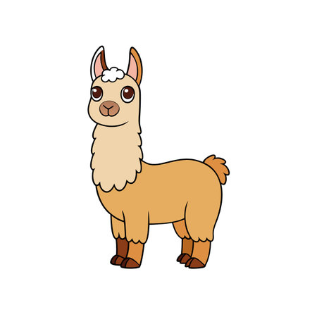 Cartoon llama full body illustration on white backgroundのイラスト素材