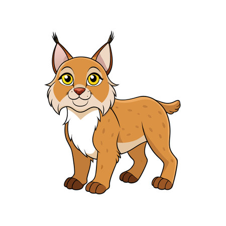 Cartoon bobcat illustration standing confidently with a cheerful expressionのイラスト素材