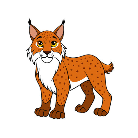 Cartoon Lynx Standing Isolated on White Background Illustrationのイラスト素材