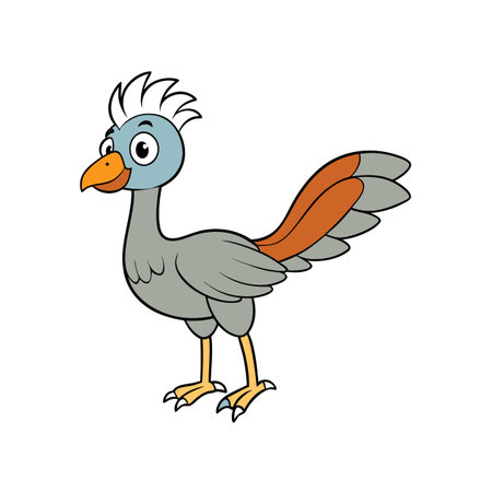 Cartoon bird with feathers and tail in profile viewのイラスト素材