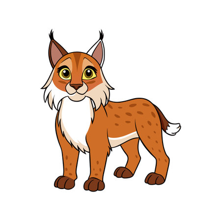 Cartoon lynx standing with bright eyes and fluffy furのイラスト素材