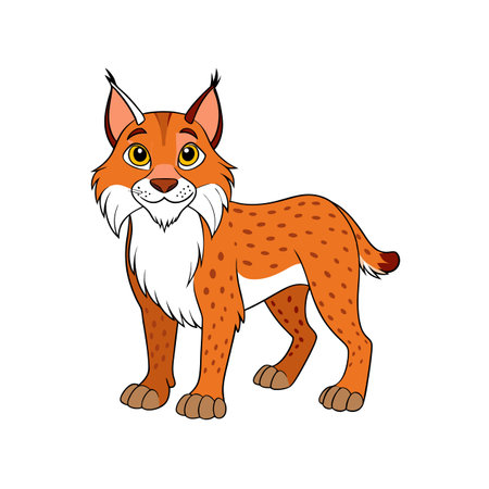 Cartoon lynx with orange fur standing on white backgroundのイラスト素材