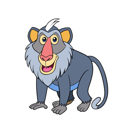Cartoon baboon with a friendly expression on white backgroundのイラスト素材