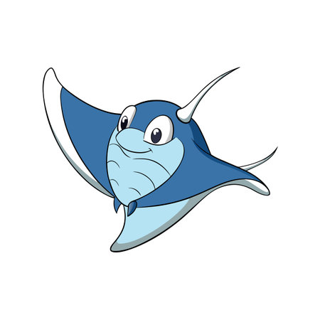 Cartoon stingray with happy expression swimming upwards smoothly graphicのイラスト素材