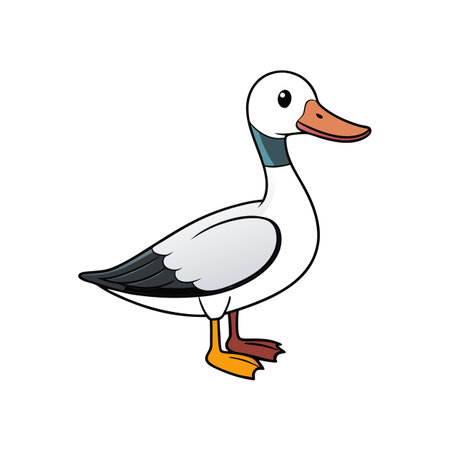 Cartoon duck illustration standing on white background visual artworkのイラスト素材