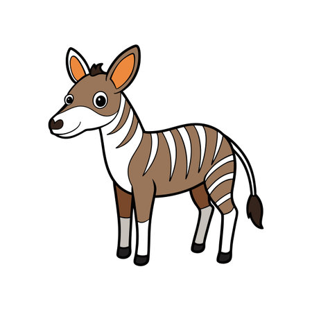 Cute cartoon okapi illustration standing isolated on white backgroundのイラスト素材