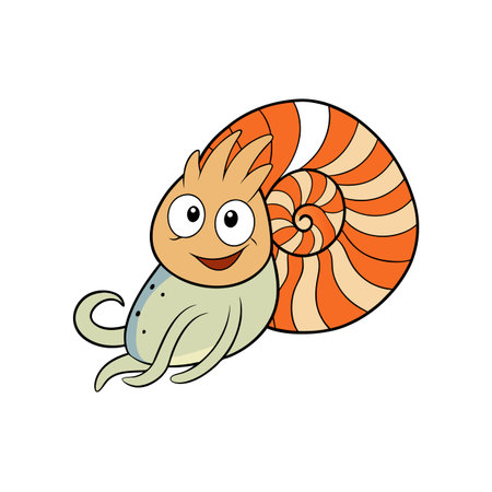 Cartoon nautilus animal with an orange striped shellのイラスト素材