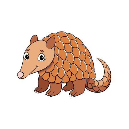 Cute cartoon pangolin illustration with scales, friendly expressionのイラスト素材