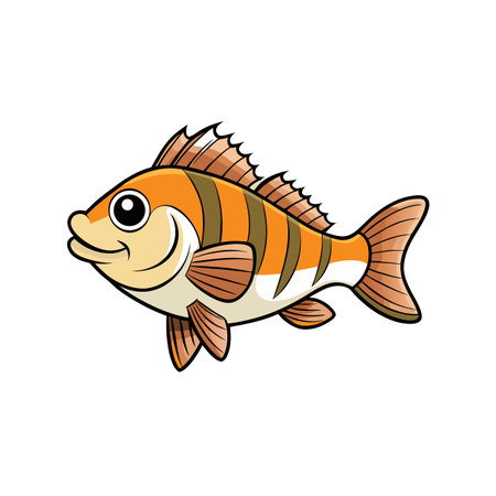 Cartoon fish illustration with orange stripes and friendly expression