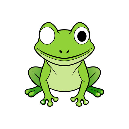 Cartoon-style illustration of a cute, smiling green tree frogのイラスト素材