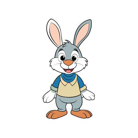 Smiling cartoon bunny rabbit character standing in full viewのイラスト素材