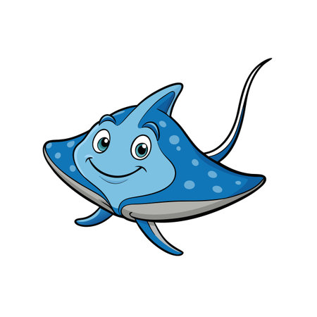Cartoon spotted ray character illustration swimming on white background