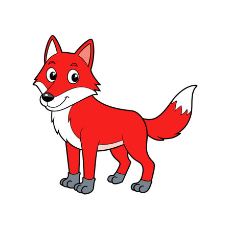 Cartoon illustration of a cheerful red fox on whiteのイラスト素材