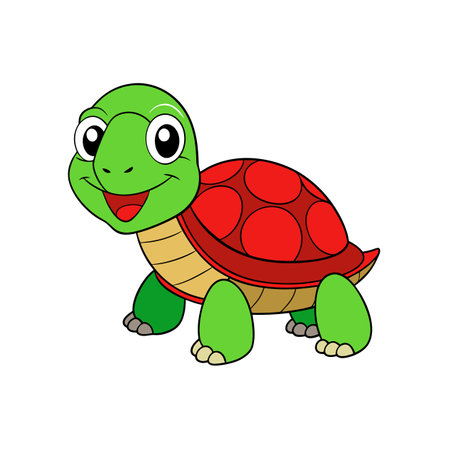 Cartoon turtle illustration with vibrant colors and friendly expressionのイラスト素材