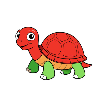 Cute cartoon turtle character with red shell and green legsのイラスト素材