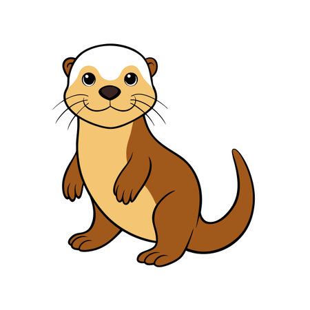 Cartoon otter with black outlines standing on white backgroundのイラスト素材