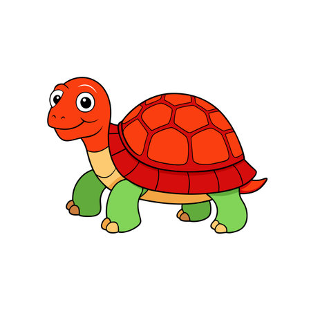 Cute cartoon turtle with shell, legs and happy faceのイラスト素材