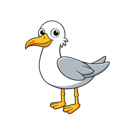 Cartoon seagull standing isolated on white background illustrationのイラスト素材