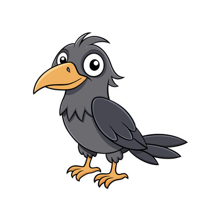 Cute cartoon crow illustration standing against a white backdropのイラスト素材